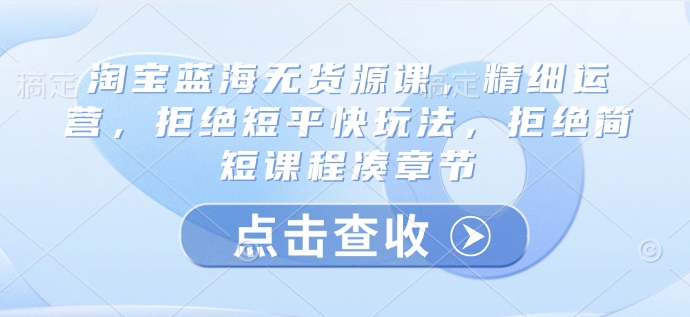 淘宝蓝海无货源课，精细运营，拒绝短平快玩法，拒绝简短课程凑章节-朝夕创社