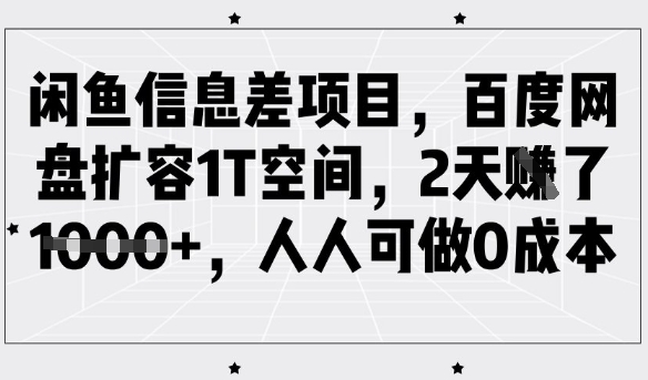闲鱼信息差项目，百度网盘扩容1T空间，2天收益1k+，人人可做0成本-朝夕创社